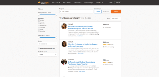 wyzant learn latin dance lessons online
