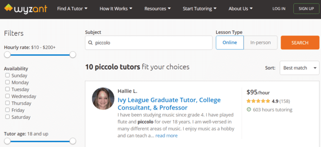 wyzant learn piccolo lessons online