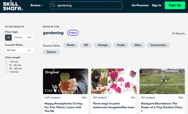 skillshare learn gardening lessons online
