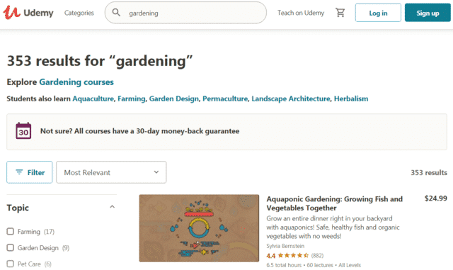 udemy learn gardening lessons online