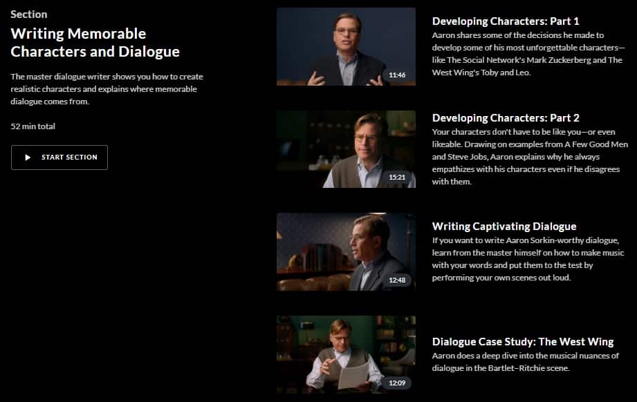 MasterClass Aaron Sorkin Characters