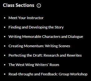 MasterClass Aaron Sorkin Class Sections