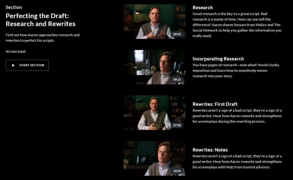 MasterClass Aaron Sorkin Research and Rewrites