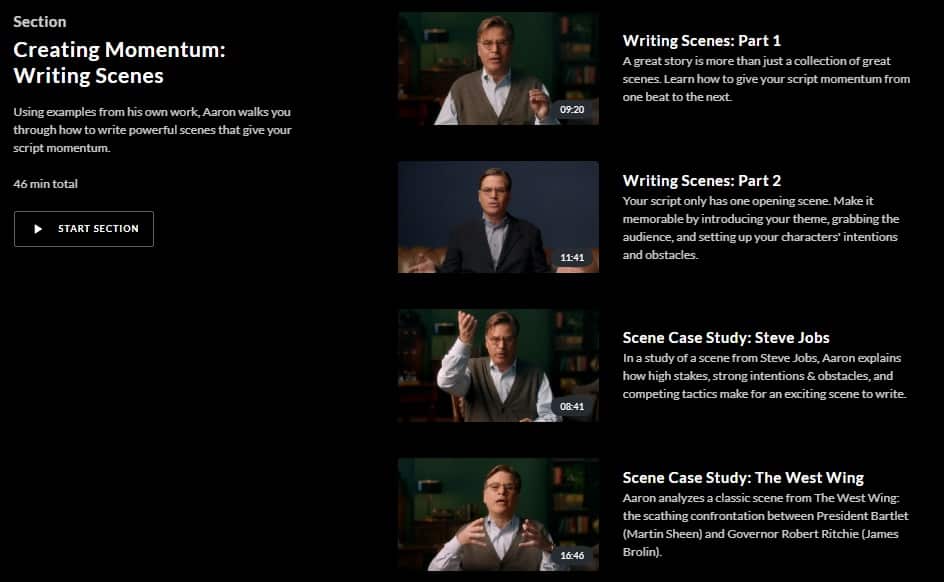 MasterClass Aaron Sorkin Writing Scenes