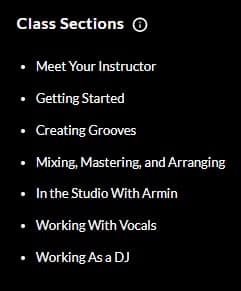 MasterClass Armin van Buuren Class Sections