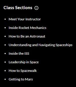 MasterClass Chris Hadfield Class Sections