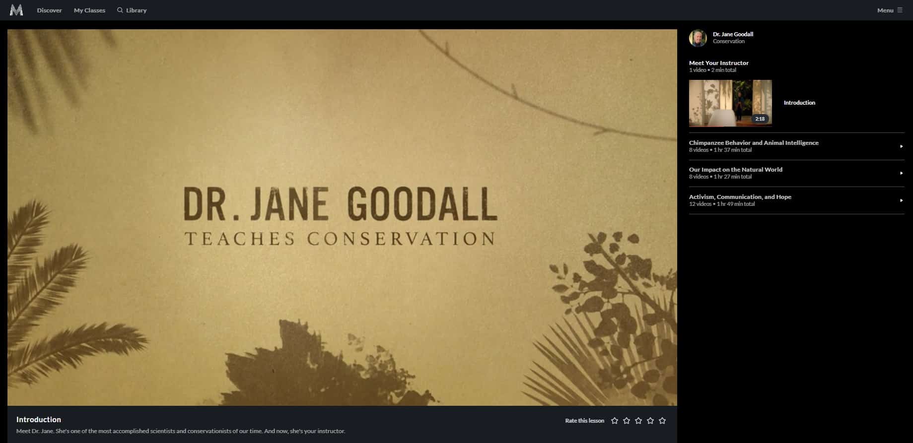 MasterClass Dr. Jane Goodall Class Sections