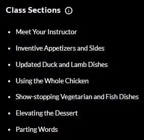 MasterClass Gordon Ramsay class sections
