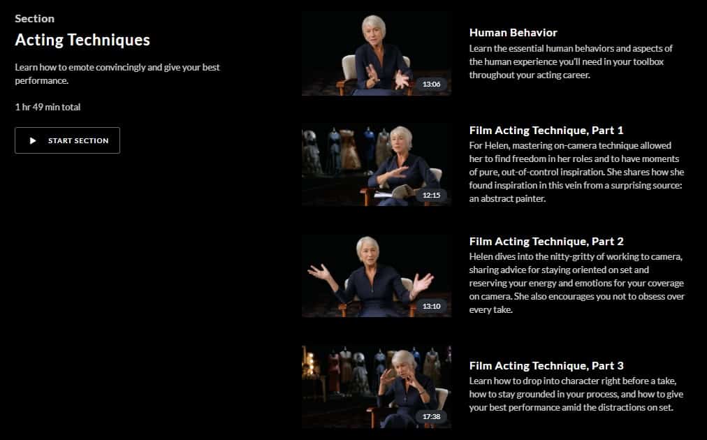 MasterClass Helen Mirren Acting