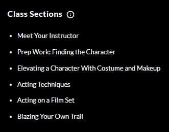 MasterClass Helen Mirren class sections