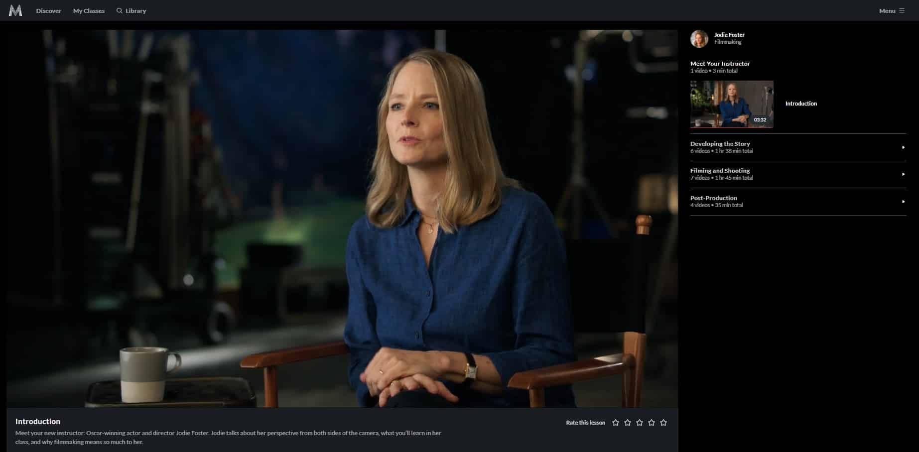 MasterClass Jodie Foster Class Sections