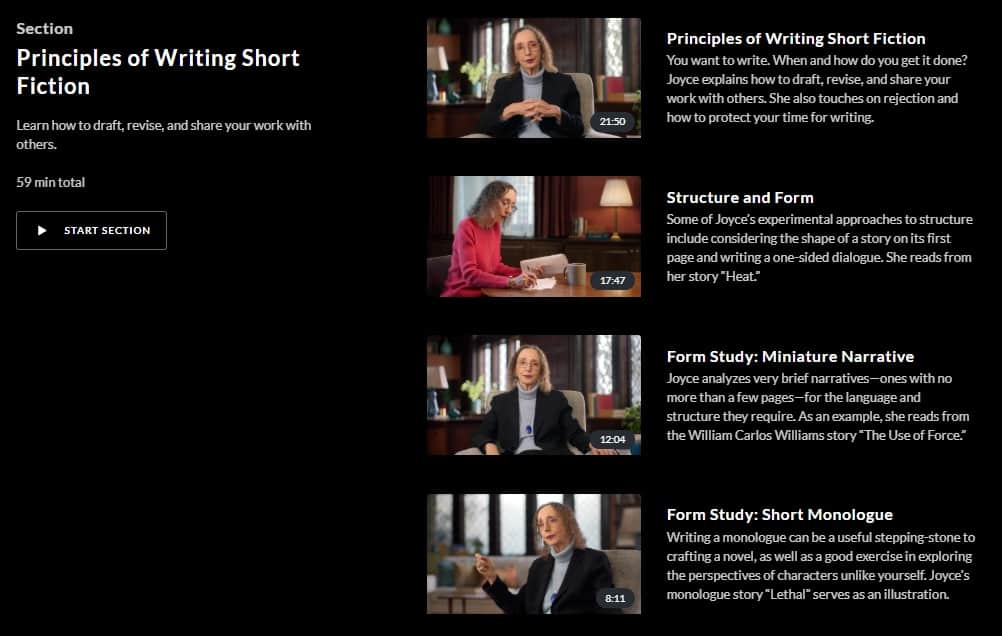 MasterClass Joyce Carol Oates Principles Writing Short Fiction