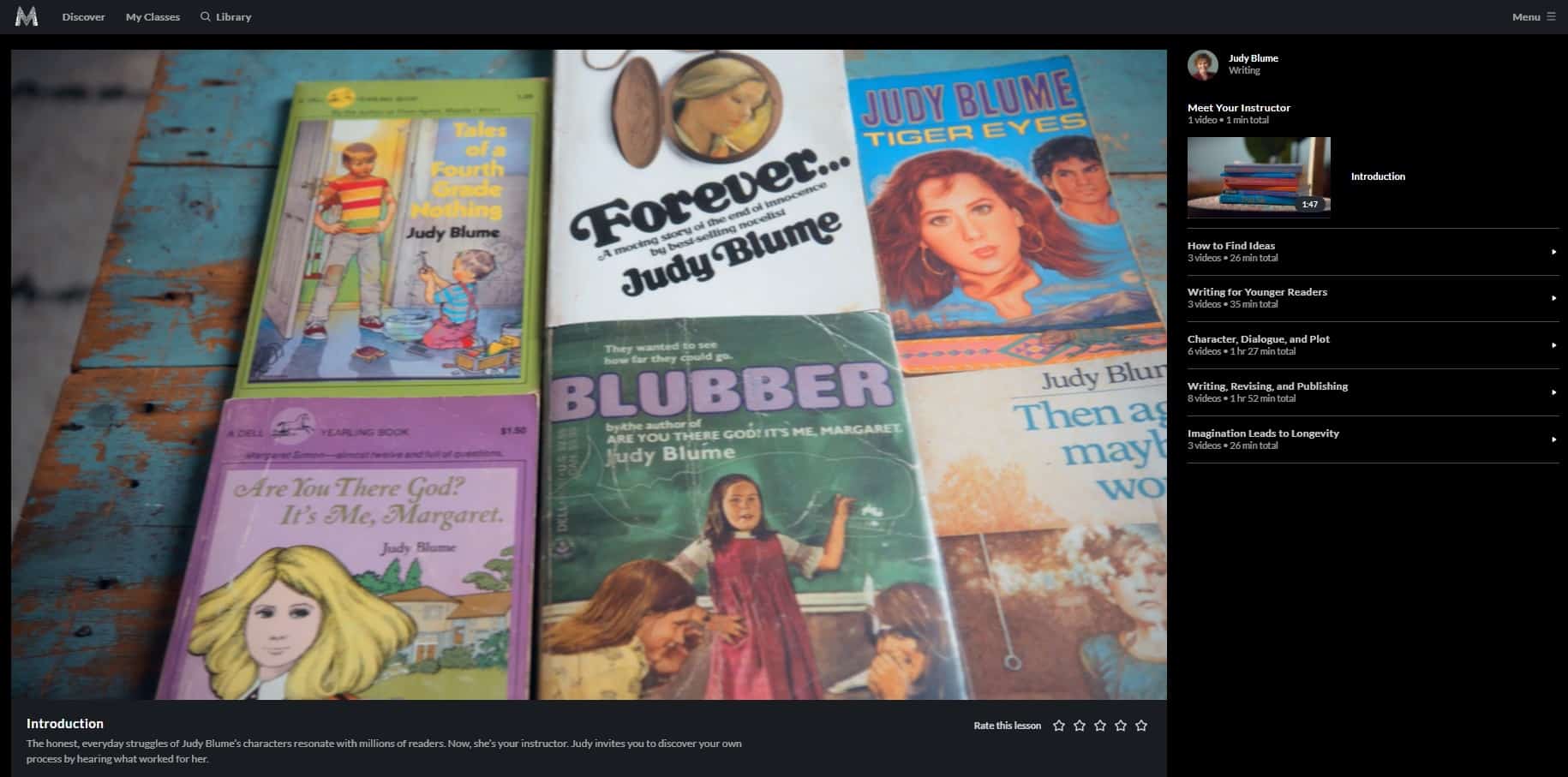 MasterClass Judy Blume Class Sections