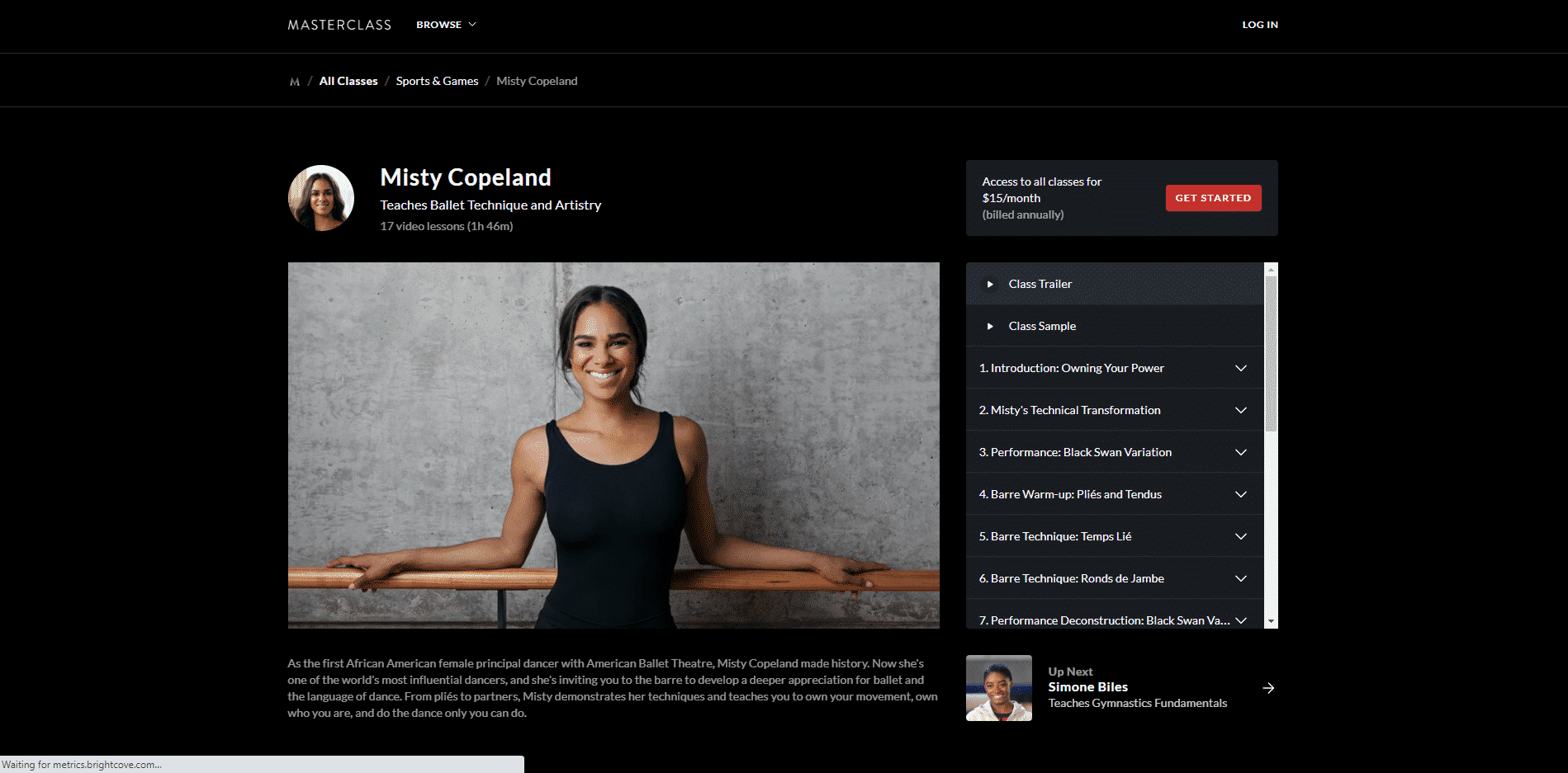 MasterClass Misty Copeland Ballet Lessons for Beginners