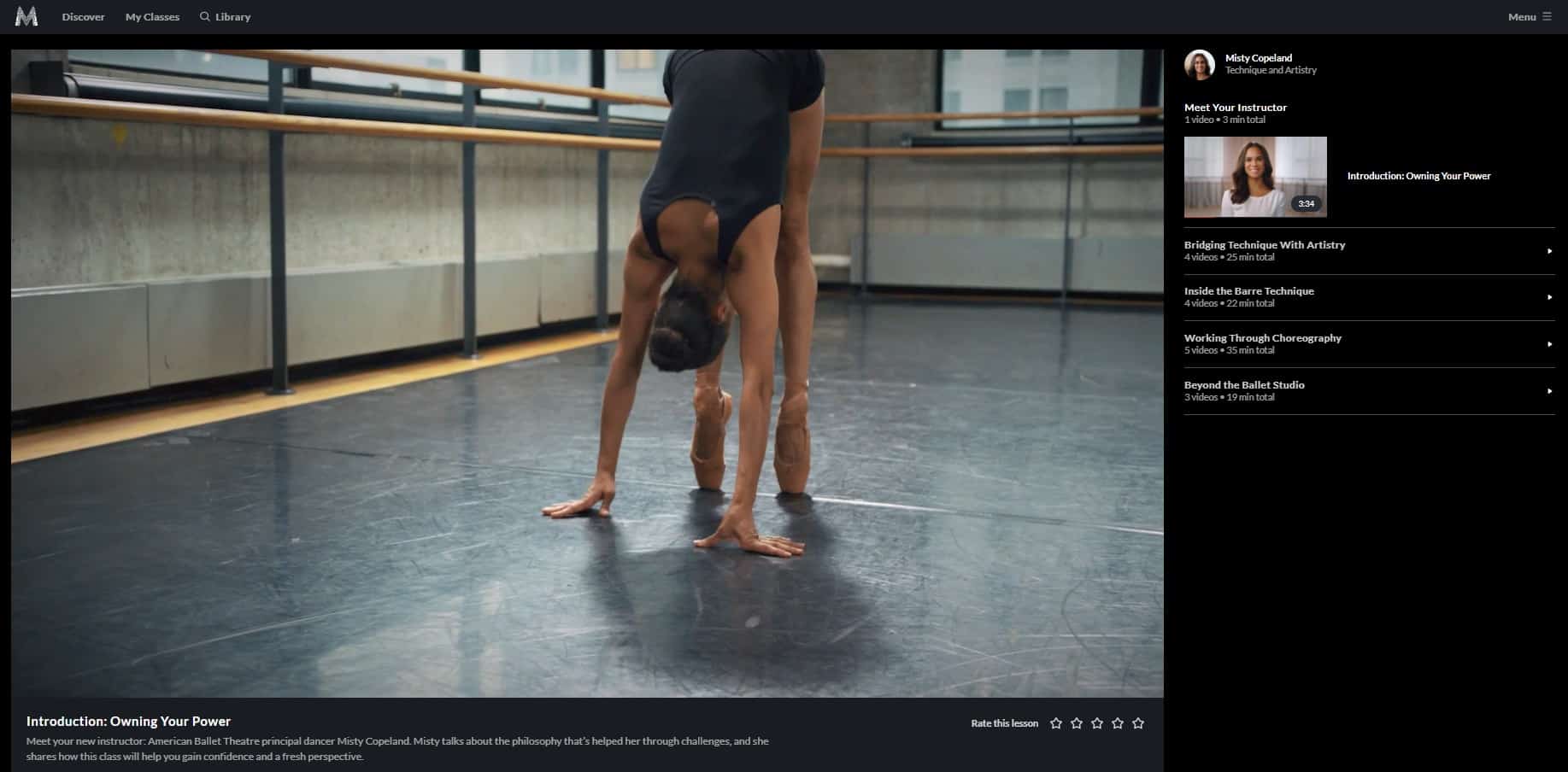 MasterClass Misty Copeland Class Sections