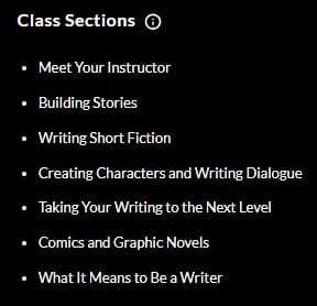 MasterClass Neil Gaiman Class Sections