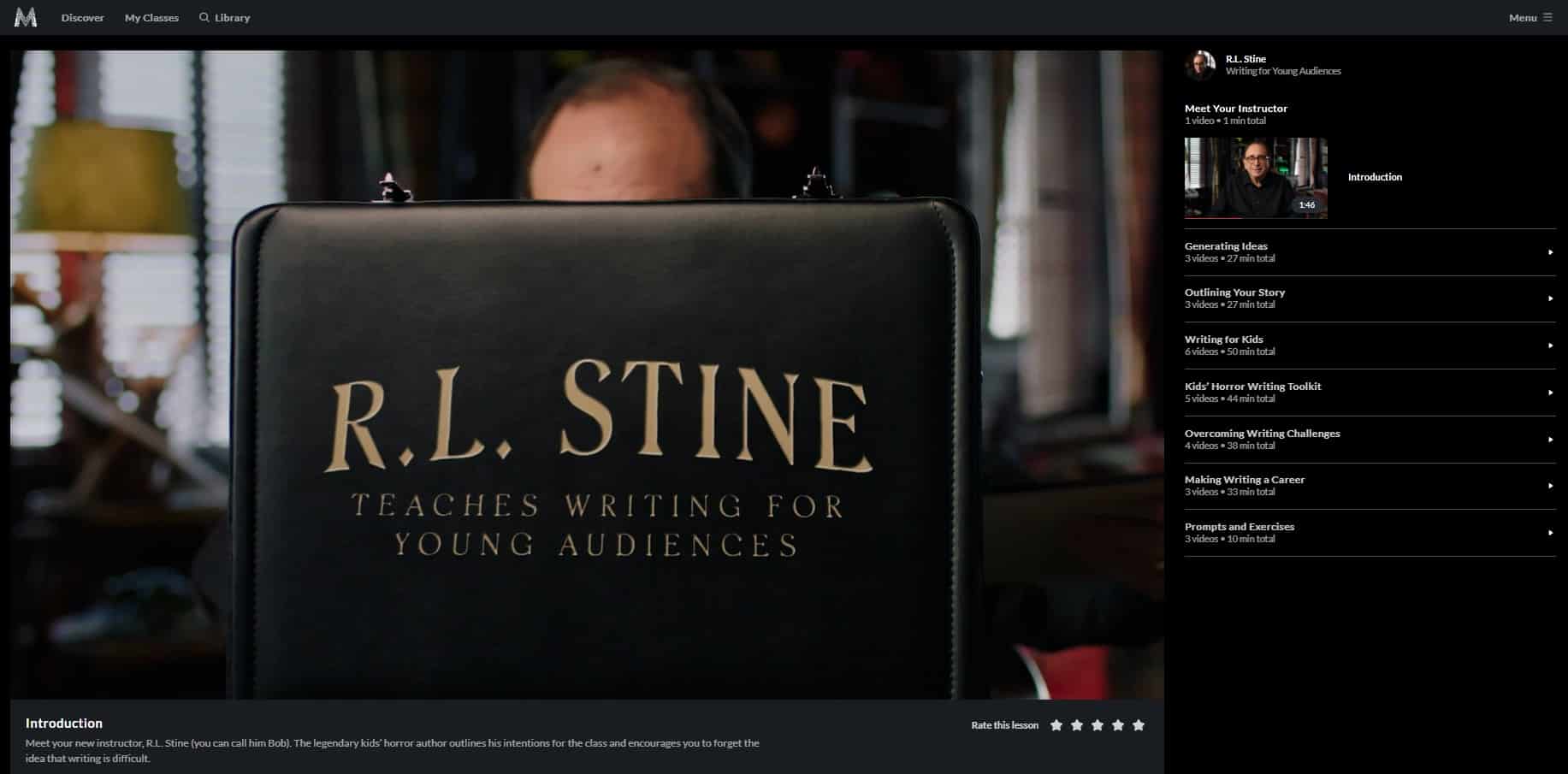 MasterClass R.L. Stine Class Sections