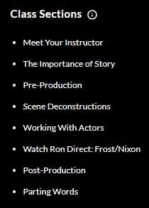 MasterClass Ron Howard Class Sections