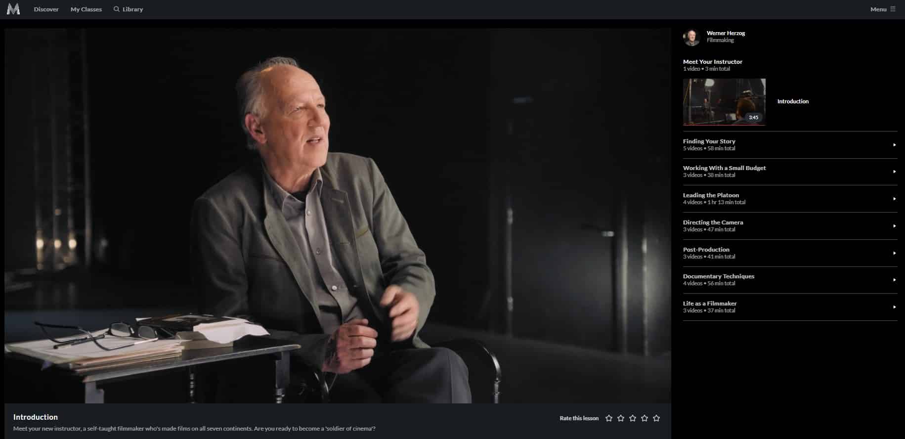 MasterClass Werner Herzog Class Section