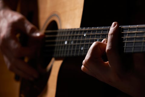 Playing acoustic guitar