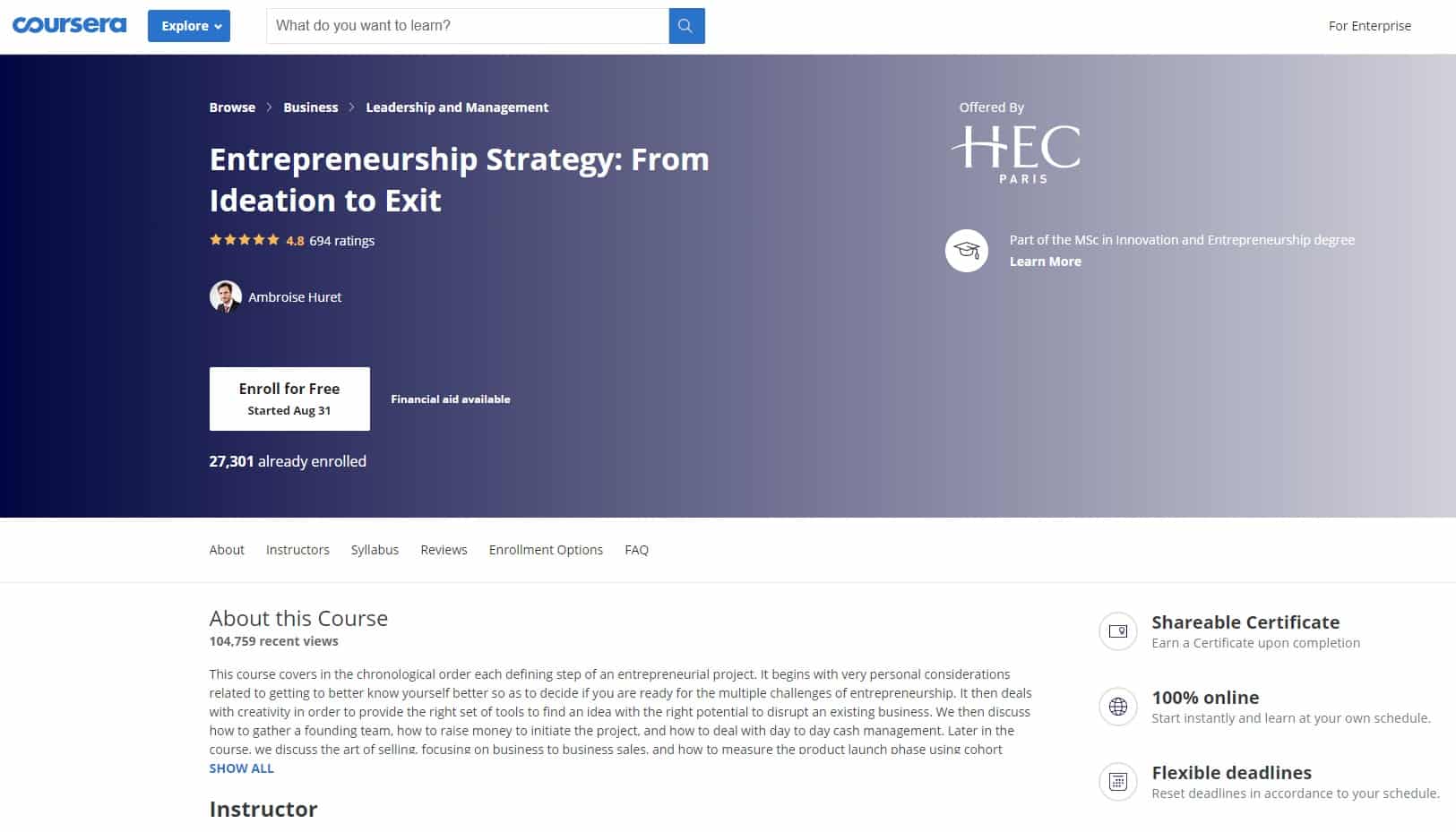 Coursera 4 Entrepreneurship Lessons for Beginners