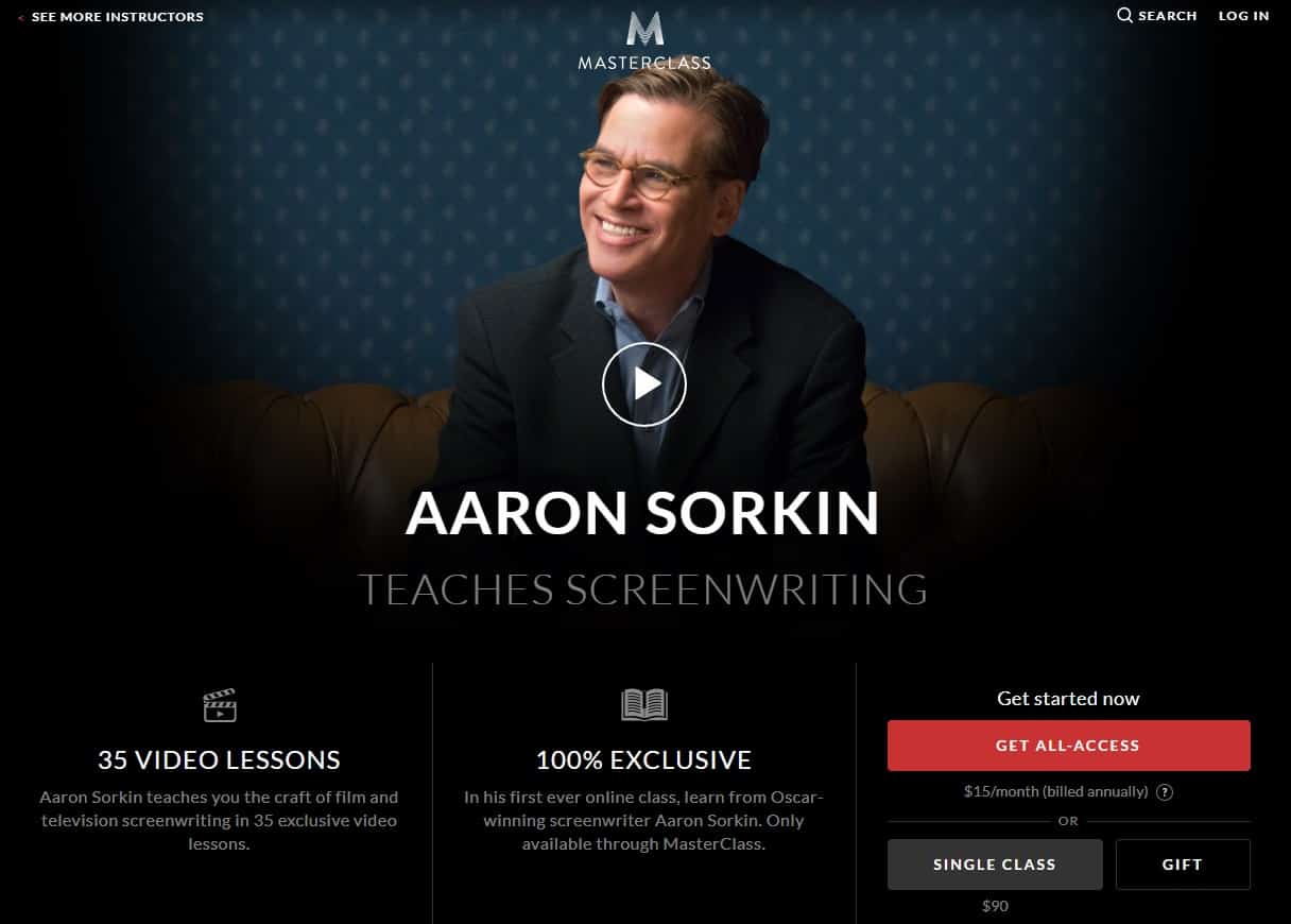 MasterClass Aaron Sorkin Screenwriting Lessons for Beginners