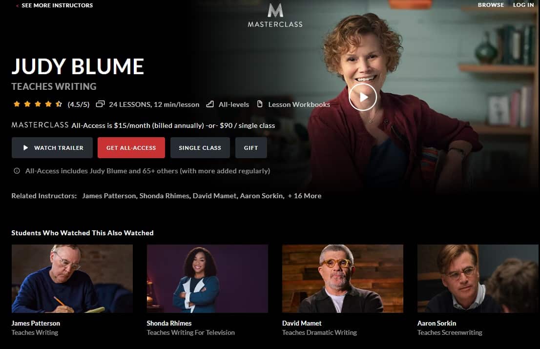 MasterClass Judy Blume Writing Lessons for Beginners