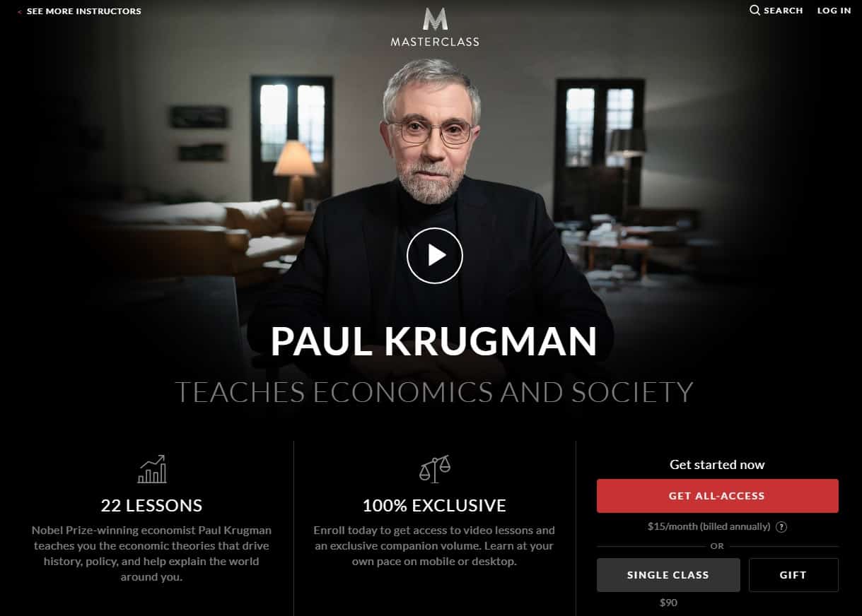 MasterClass Paul Krugman Economics and Society Lessons for Beginners