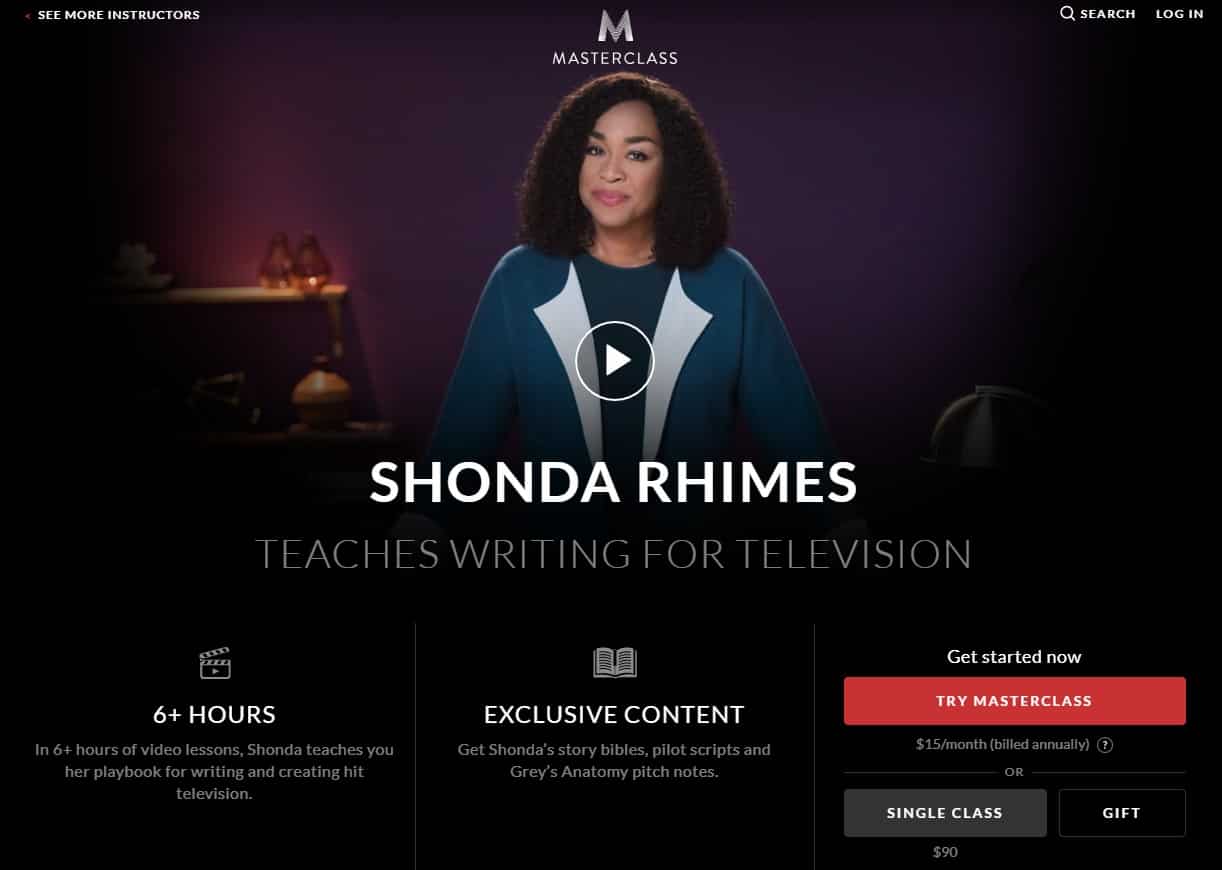 MasterClass Shonda Rhimes Writing for Television Lessons for Beginners