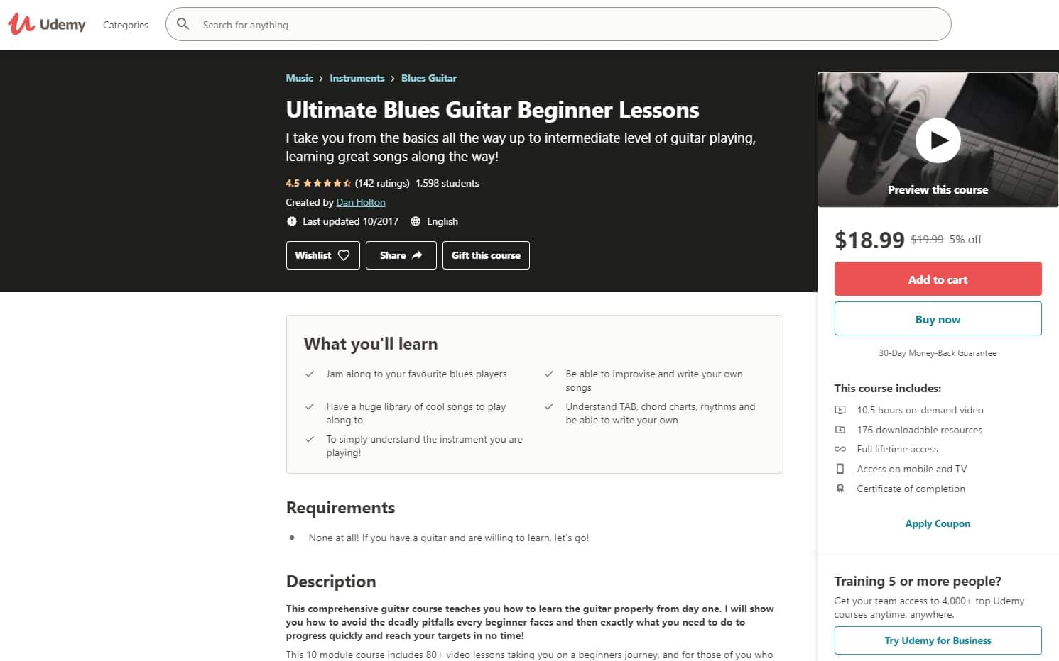 Udemy 2 Blues Guitar Lessons for Beginners