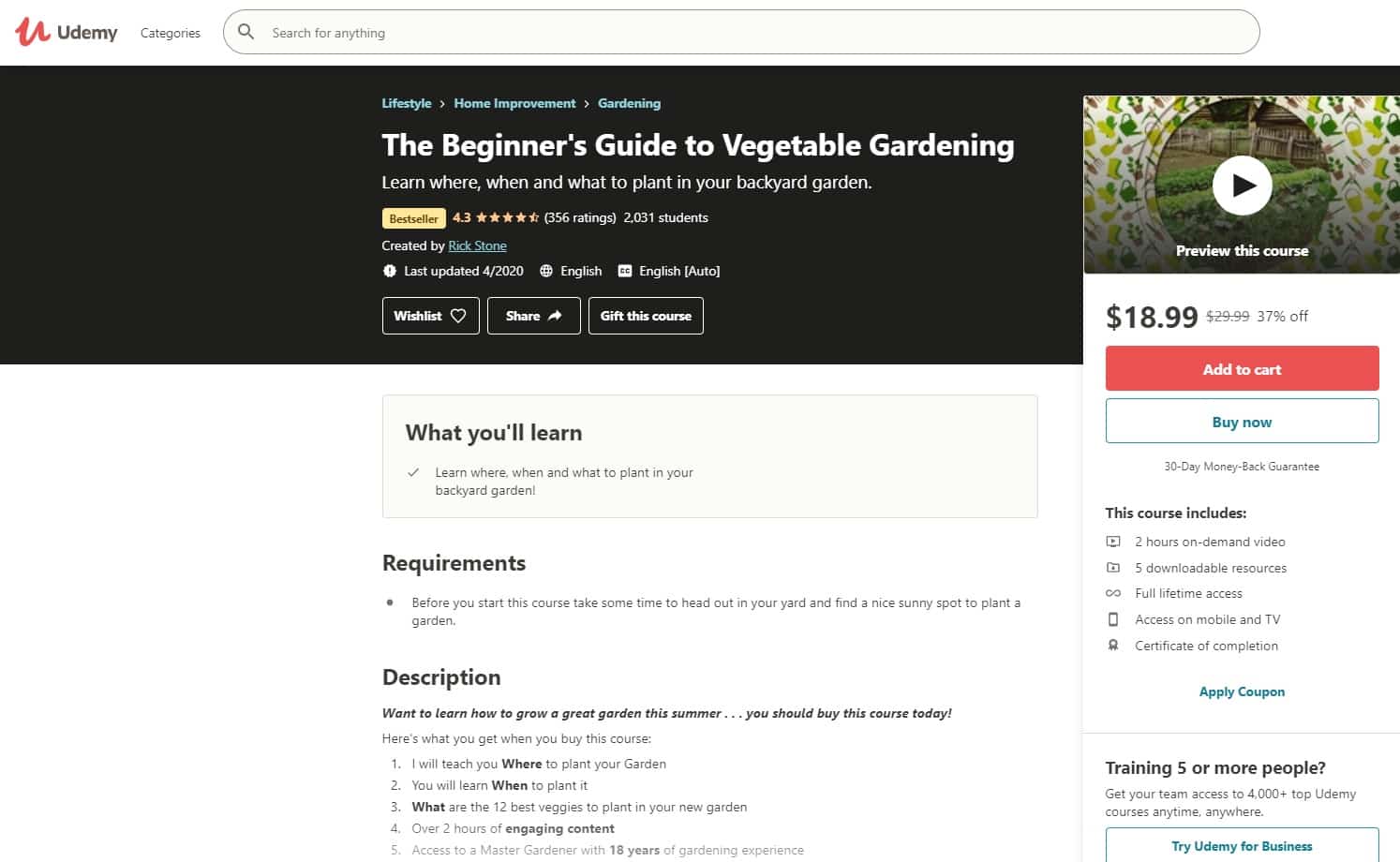 Udemy 2 Gardening Lessons for Beginners
