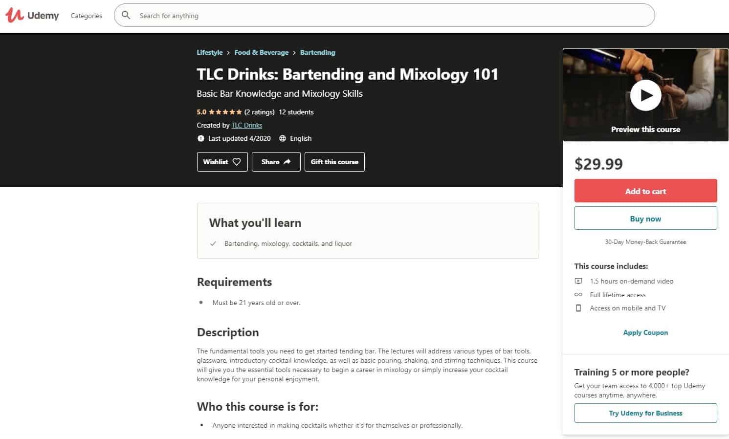 Udemy 2 Mixology Lessons for Beginners