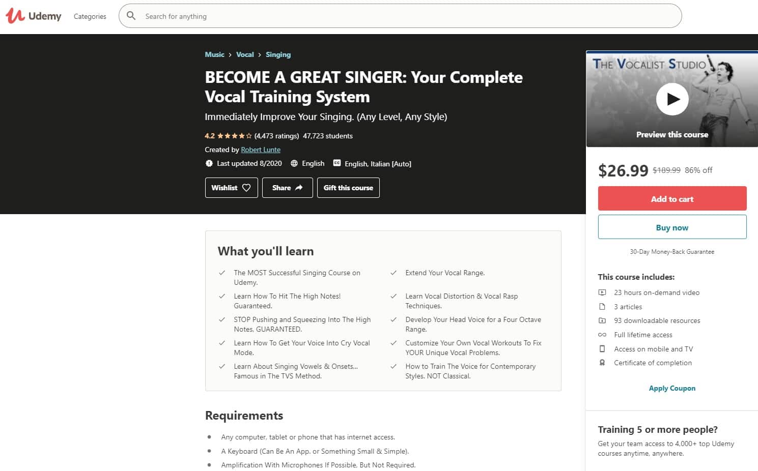 Udemy 2 Singing Lessons for Beginners