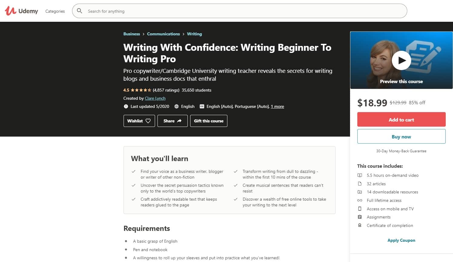 Udemy 2 Writing Lessons for Beginners