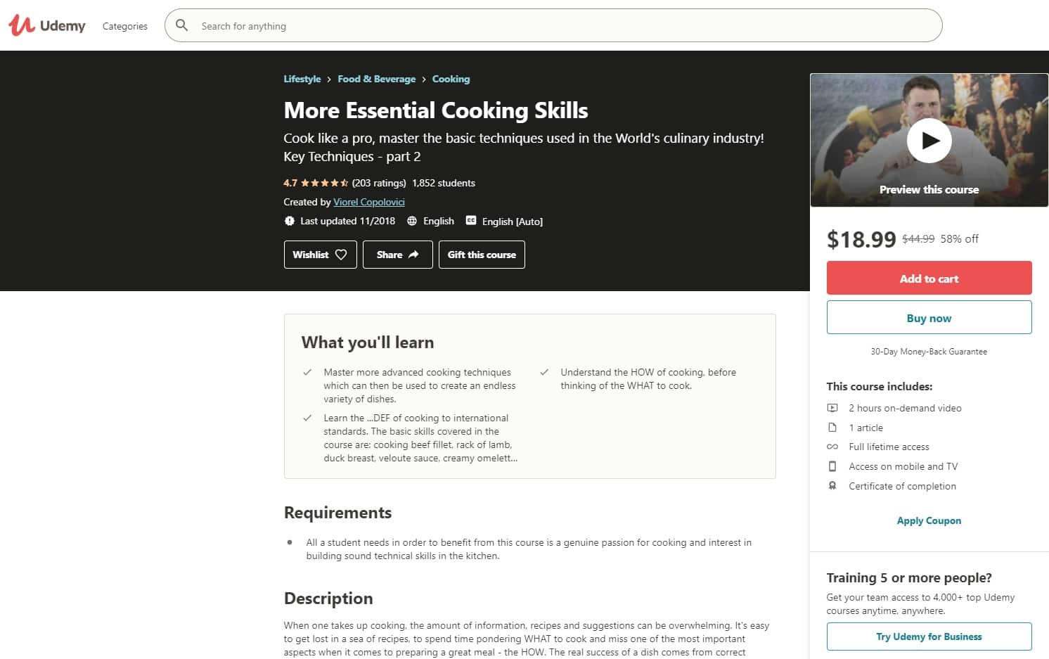 Udemy 3 Cooking Lessons for Beginners