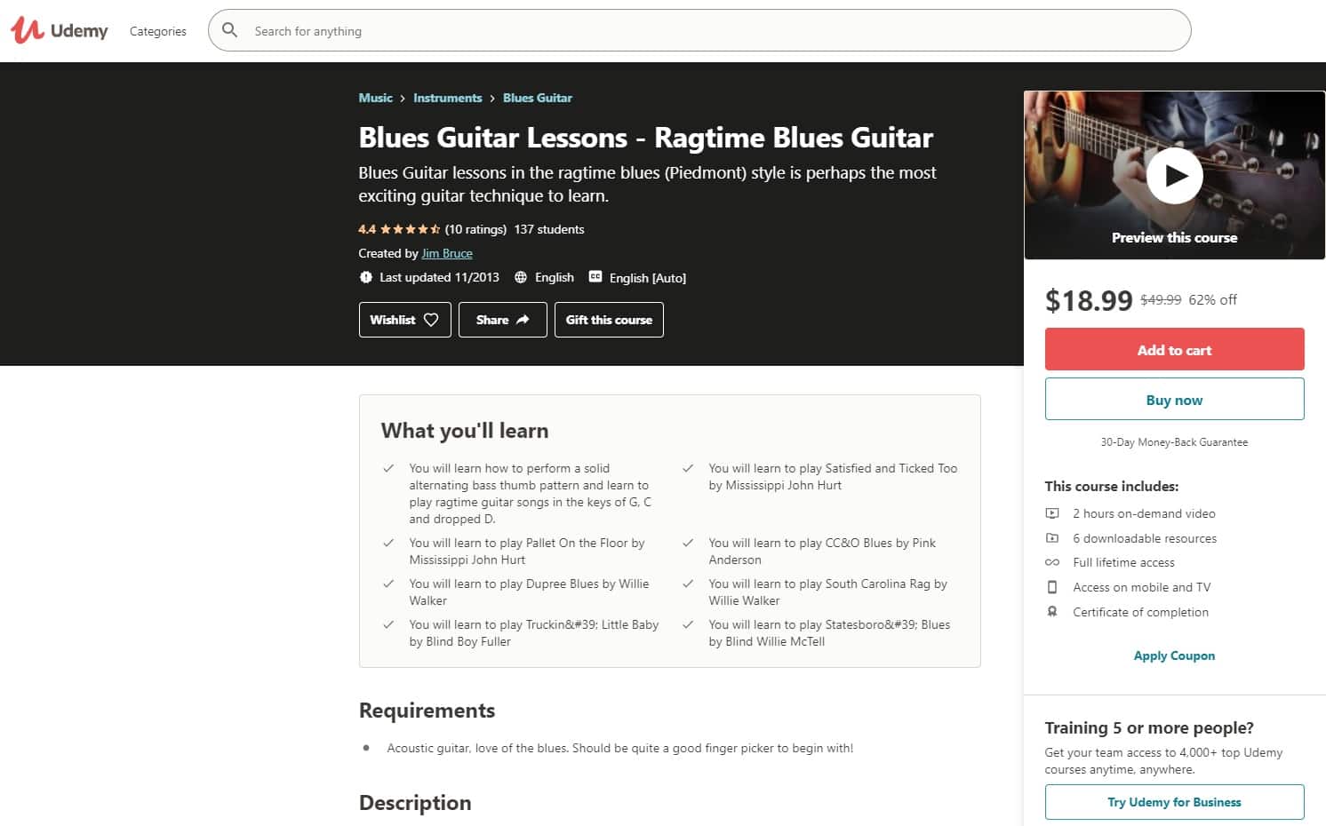 Udemy 4 Blues Guitar Lessons for Beginners