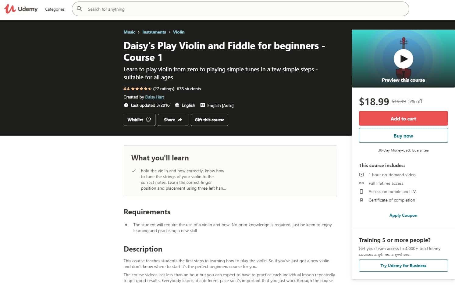 Udemy 4 Fiddle Lessons for Beginners
