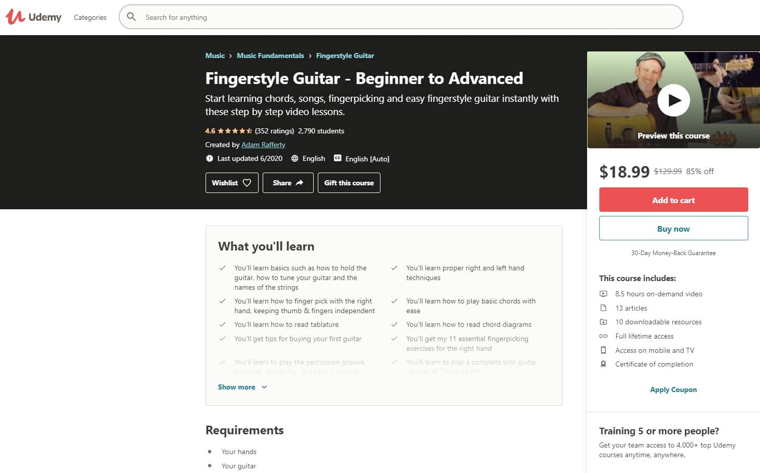 Udemy 4 Fingerstyle Guitar Lessons for Beginners