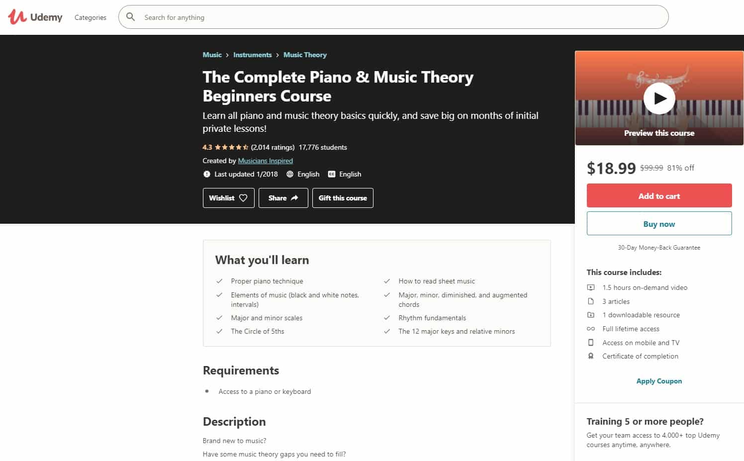 Udemy 4 Piano Lessons for Beginners