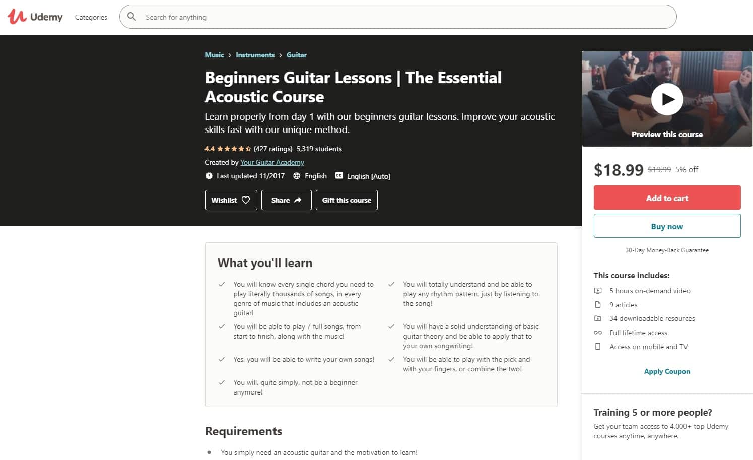 Udemy 5 Acoustic Guitar Lessons for Beginners