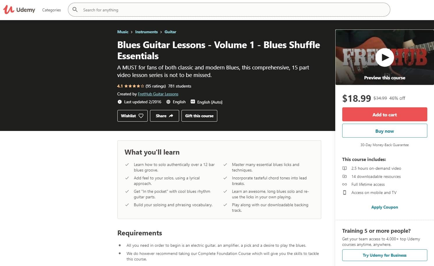 Udemy 5 Blues Guitar Lessons for Beginners