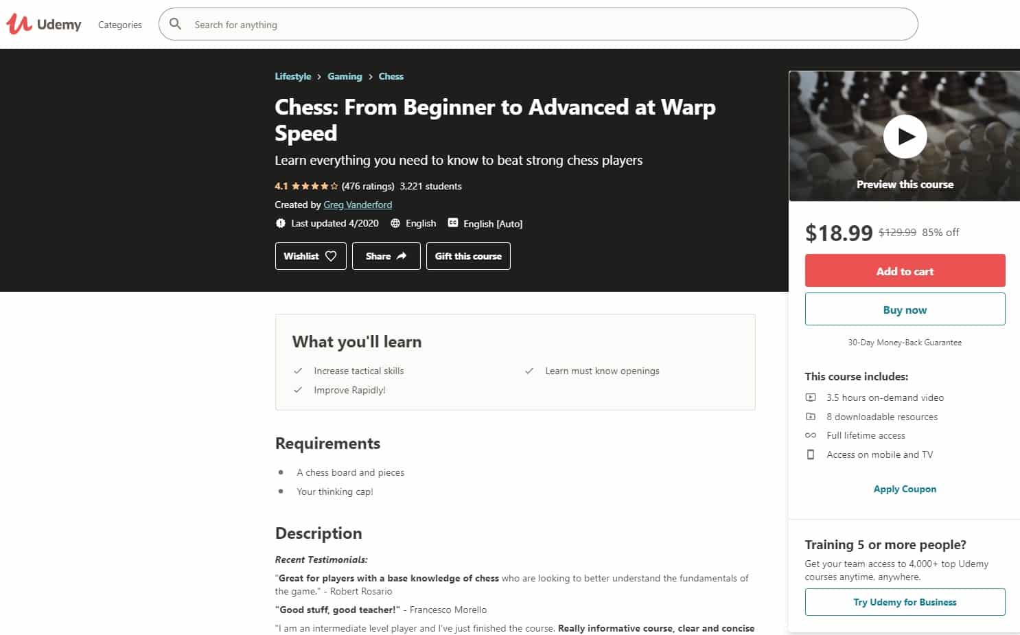 Udemy 5 Chess Lessons for Beginners