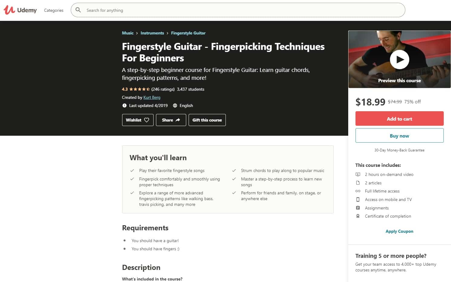 Udemy 5 Fingerstyle Guitar Lessons for Beginners