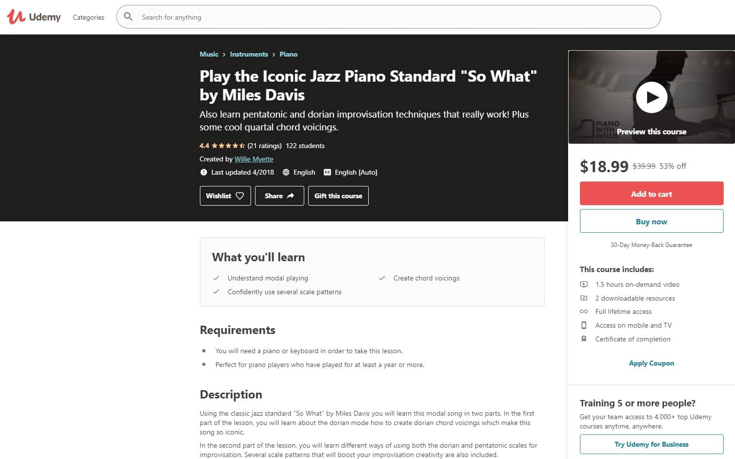 Udemy 5 Jazz Piano Lessons for Beginners