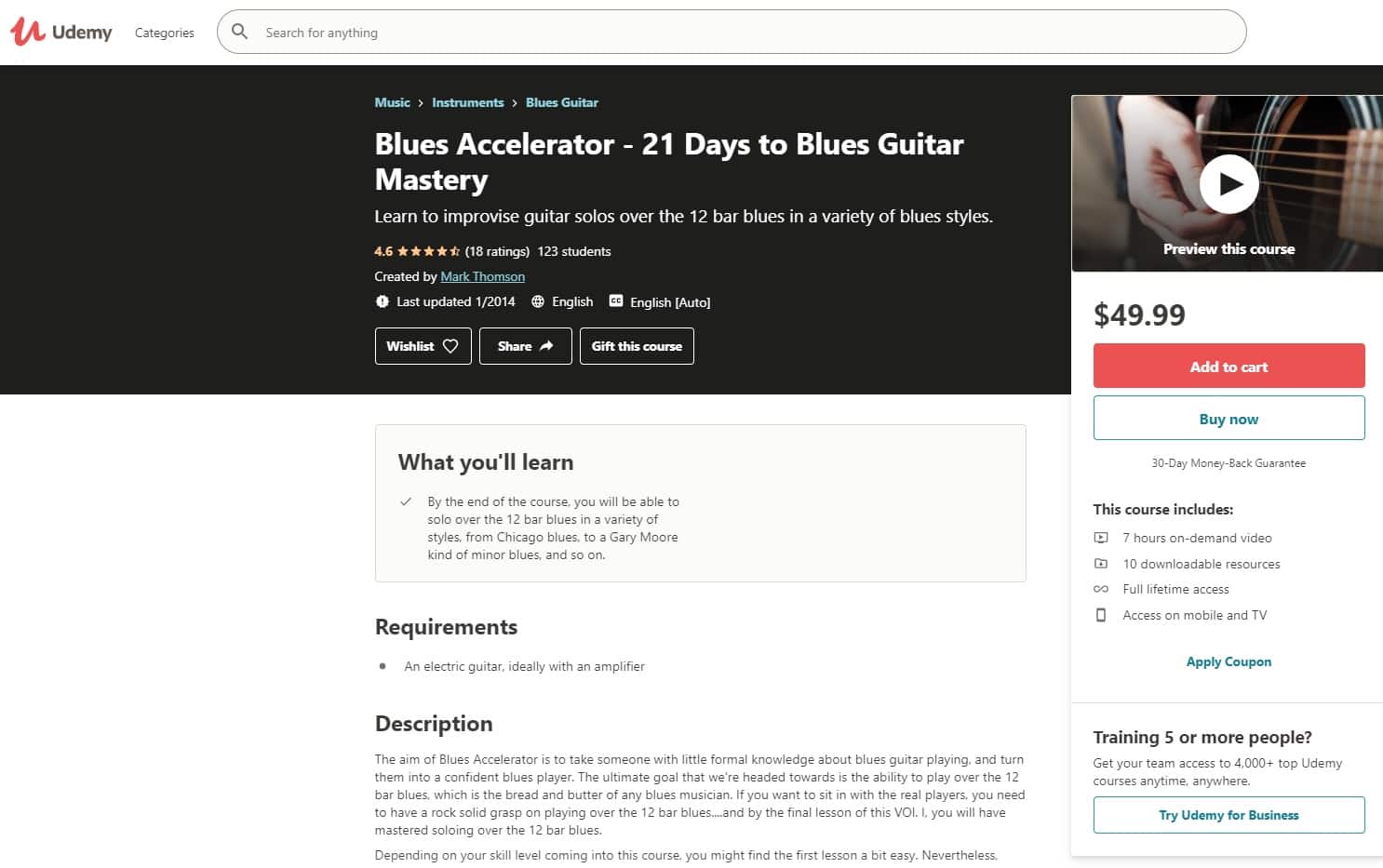 Udemy 6 Blues Guitar Lessons for Beginners