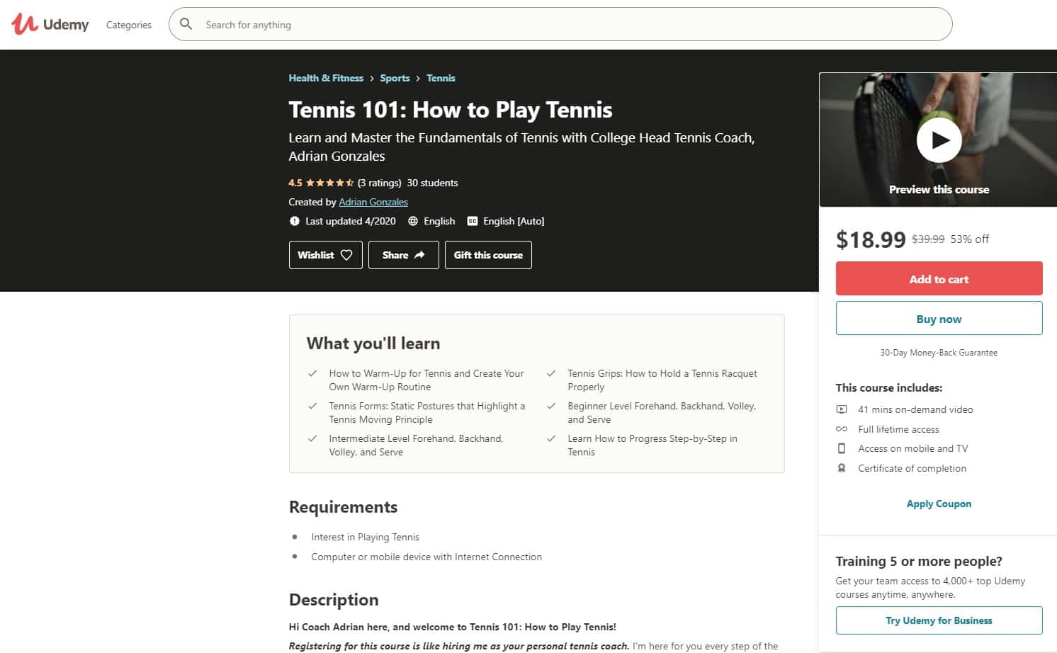 Udemy 6 Tennis Lessons for Beginners