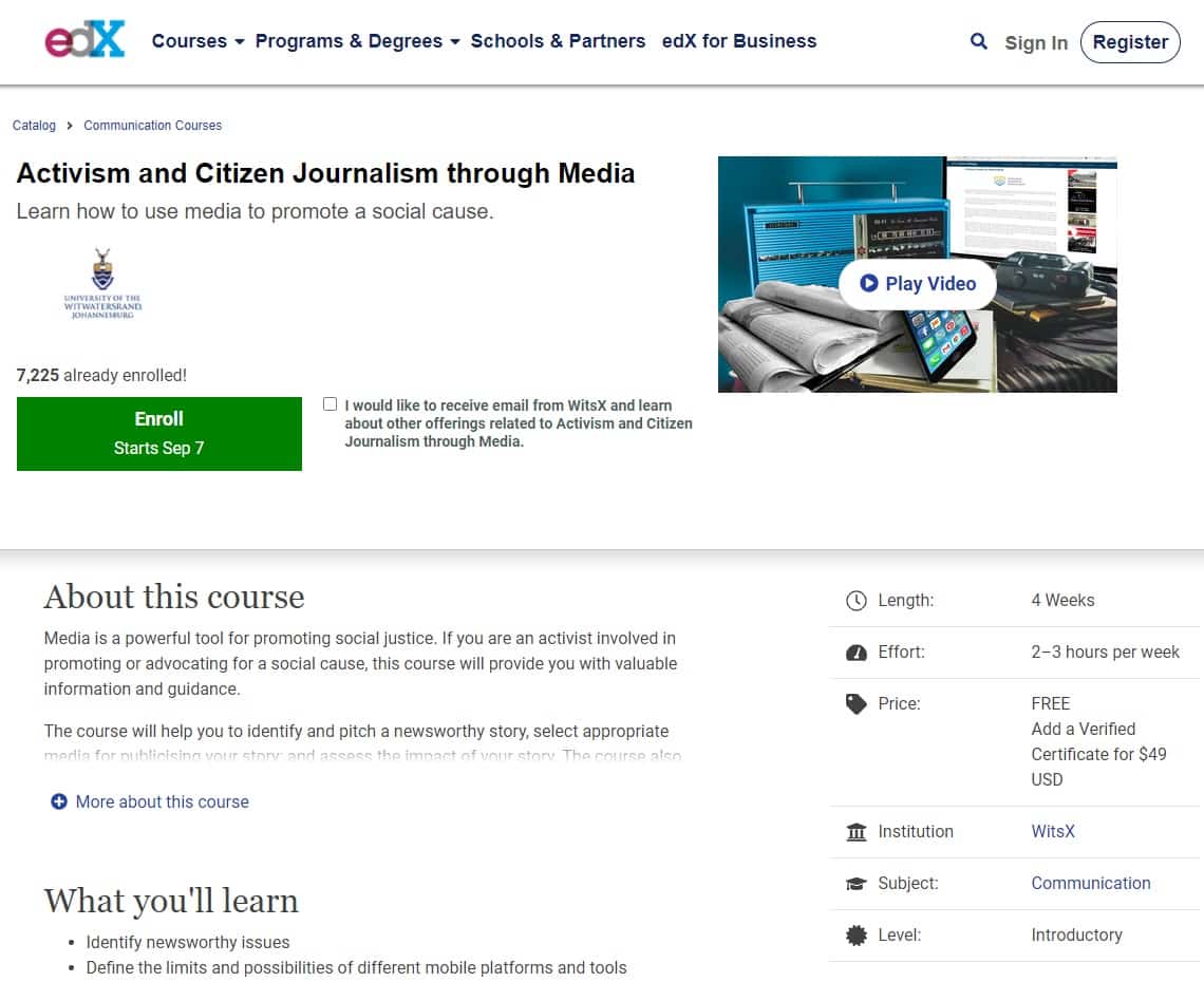 edX.org Journalism Lessons for Beginners