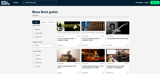 skillshare learn blues rock guitar lessons online