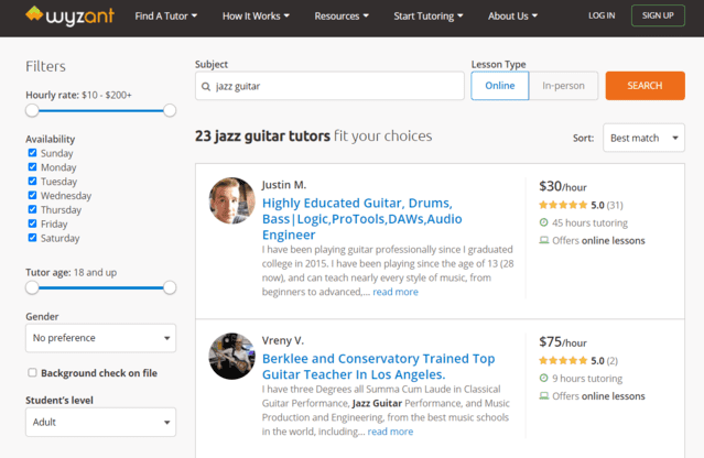 wyzant learn jazz guitar lessons online