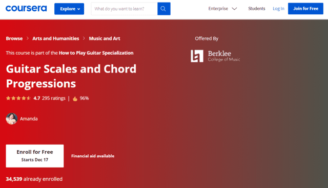 coursera learn guitar chord melody lessons online